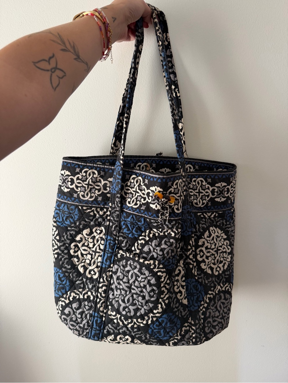 Vera Bradley Quilted Black Blue and White Patterned Tote